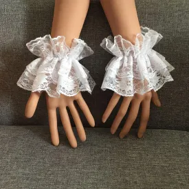 1 Pair Lolita Lace Gloves White Hand Sleeve Sexy Lace Elastic Bracelet Women Ruffled Floral Lace Wrist Cuffs for Halloween, Wedding,Masquerade