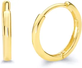 14k REAL Yellow Gold 2mm Thickness Hoop Huggie Earrings (13 x 13 mm)