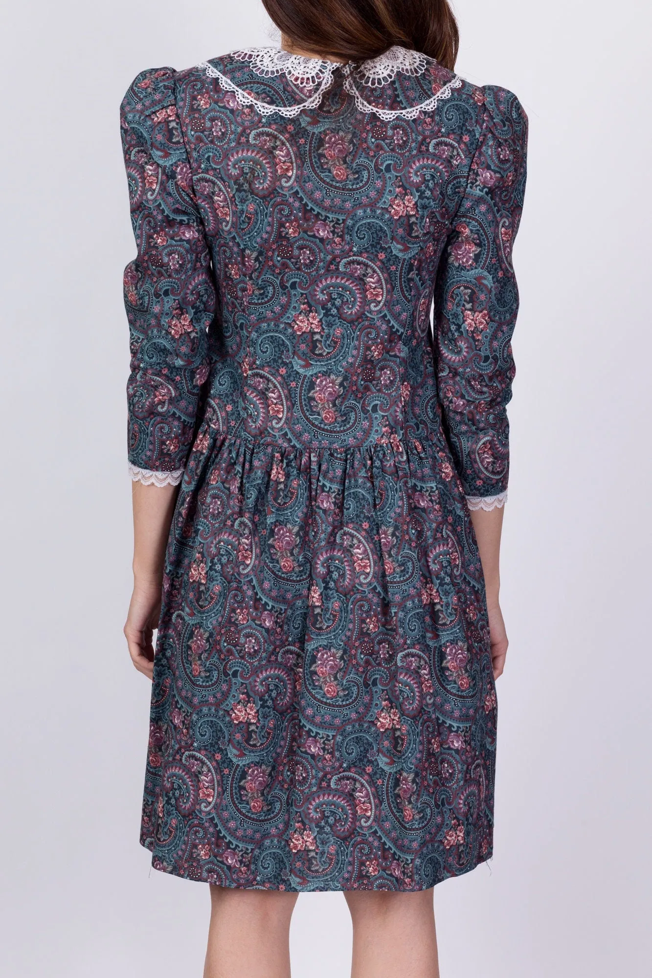 80s Gunne Sax Floral Puff Sleeve Dress - Girl's 14