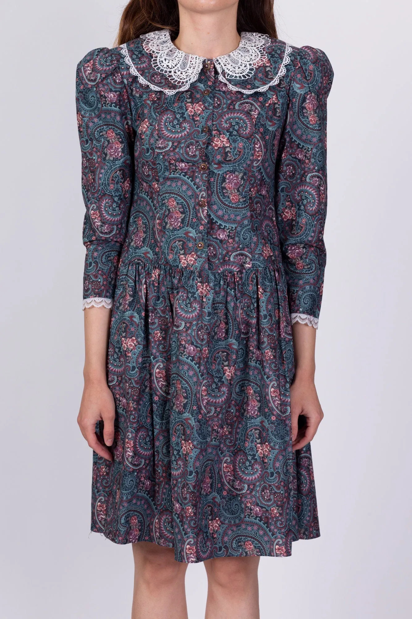 80s Gunne Sax Floral Puff Sleeve Dress - Girl's 14