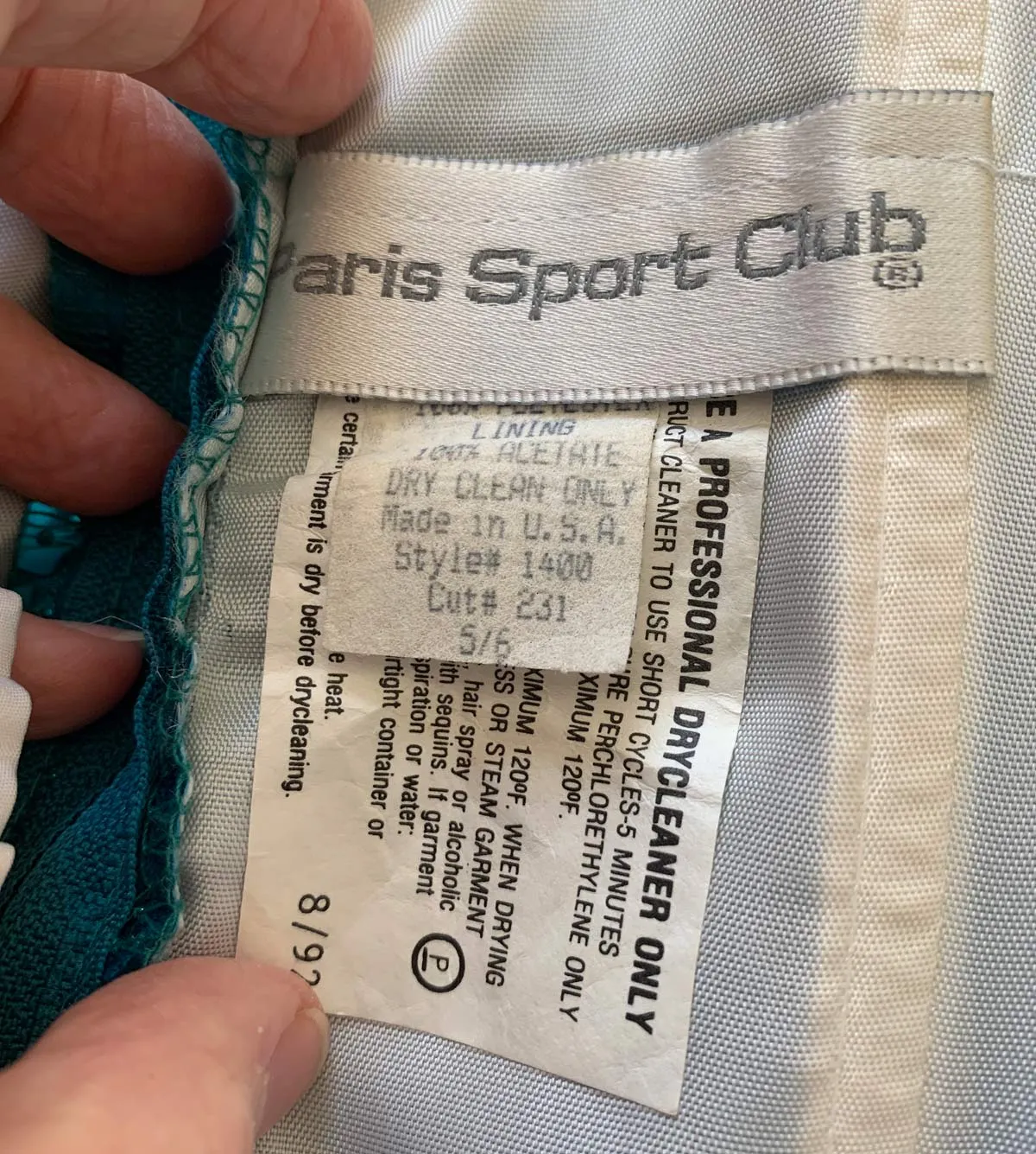 80s Prom Dress Sequined Women's Vintage Turquoise White Paris Sport Club XS/S Dance Party VFG