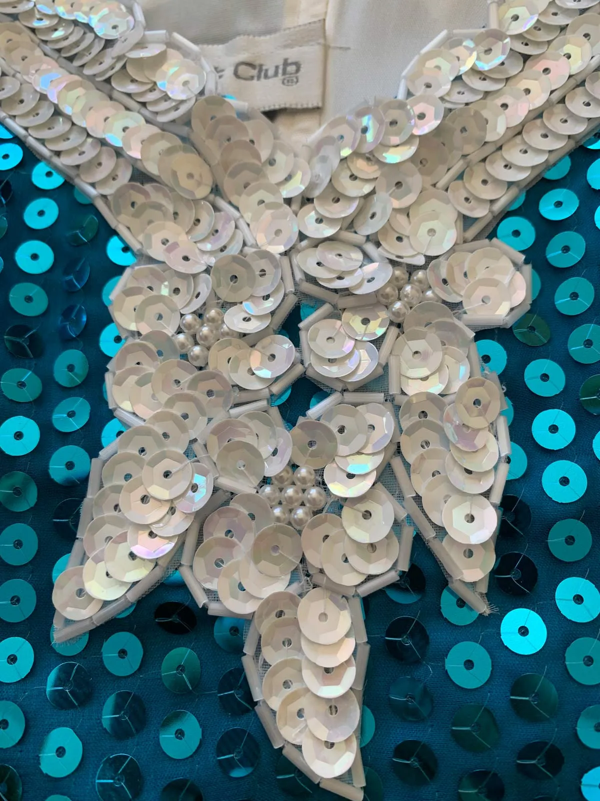 80s Prom Dress Sequined Women's Vintage Turquoise White Paris Sport Club XS/S Dance Party VFG