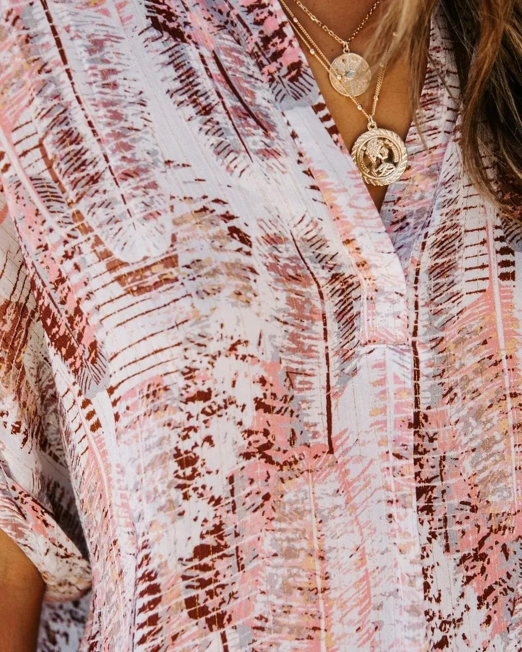 ANCAPELION Womens Summer Chiffon Blouse Casual Short Sleeve V Neck Shirt Loose Printed Cuffed Sleeve Tunic Tops for Women