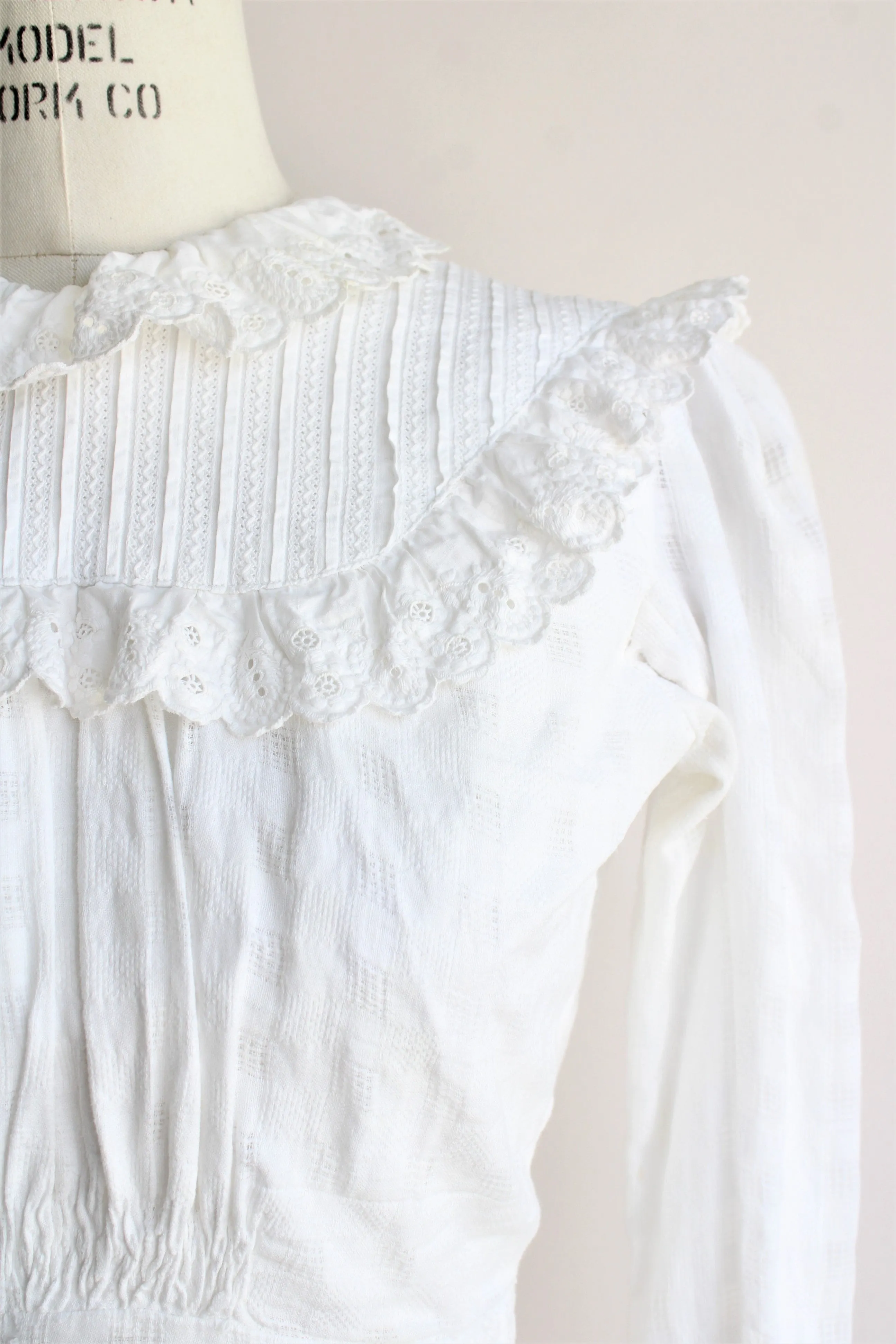 Antique 1890s Victorian White Cotton Blouse