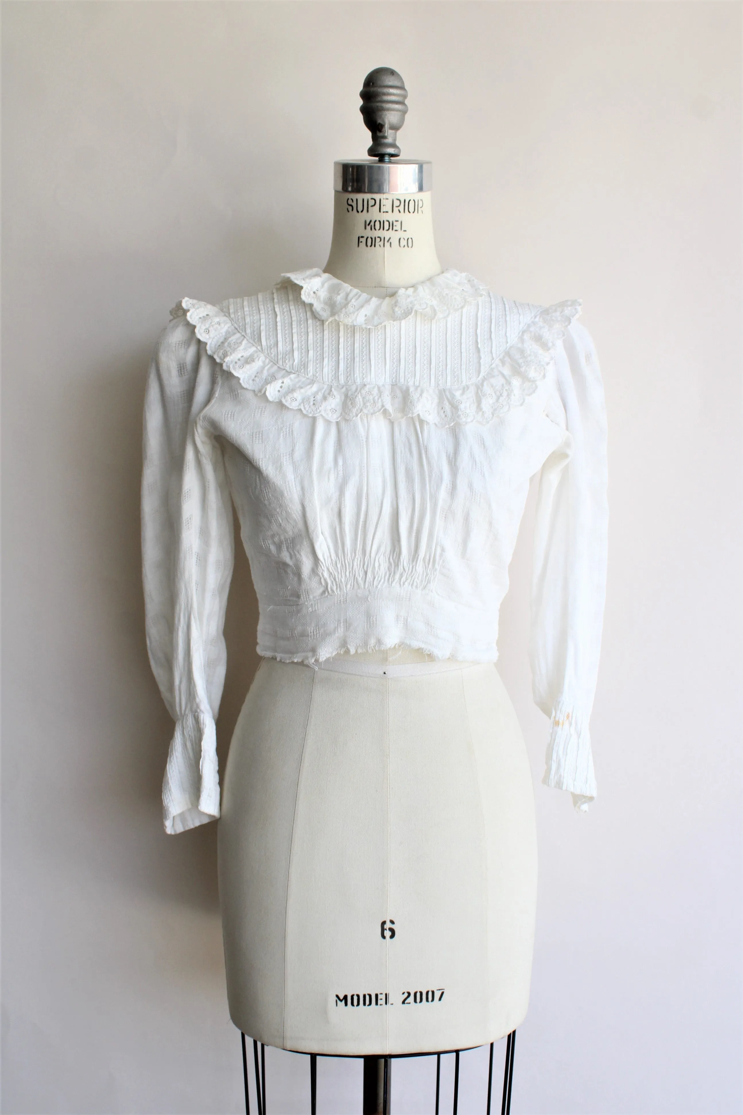 Antique 1890s Victorian White Cotton Blouse