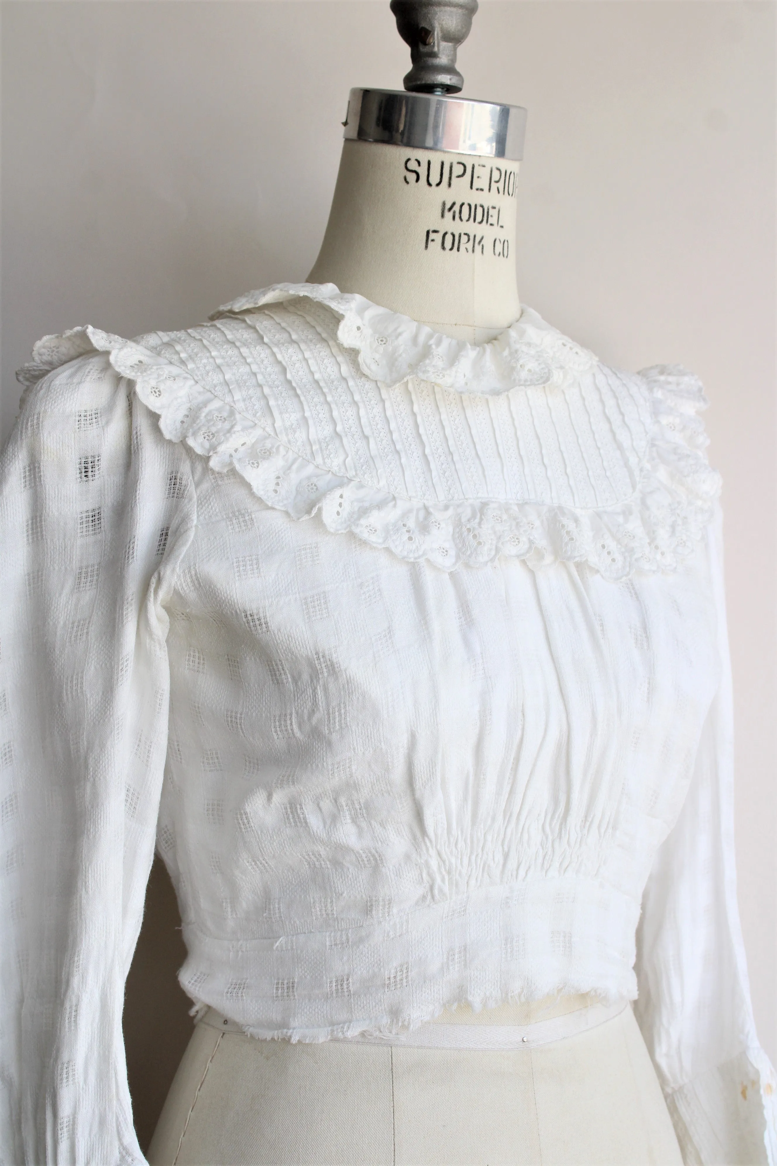Antique 1890s Victorian White Cotton Blouse