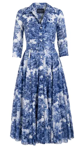 Aster Dress Shirt Collar 3/4 Sleeve Midi Length Cotton Musola (Arabian Night Toile White)