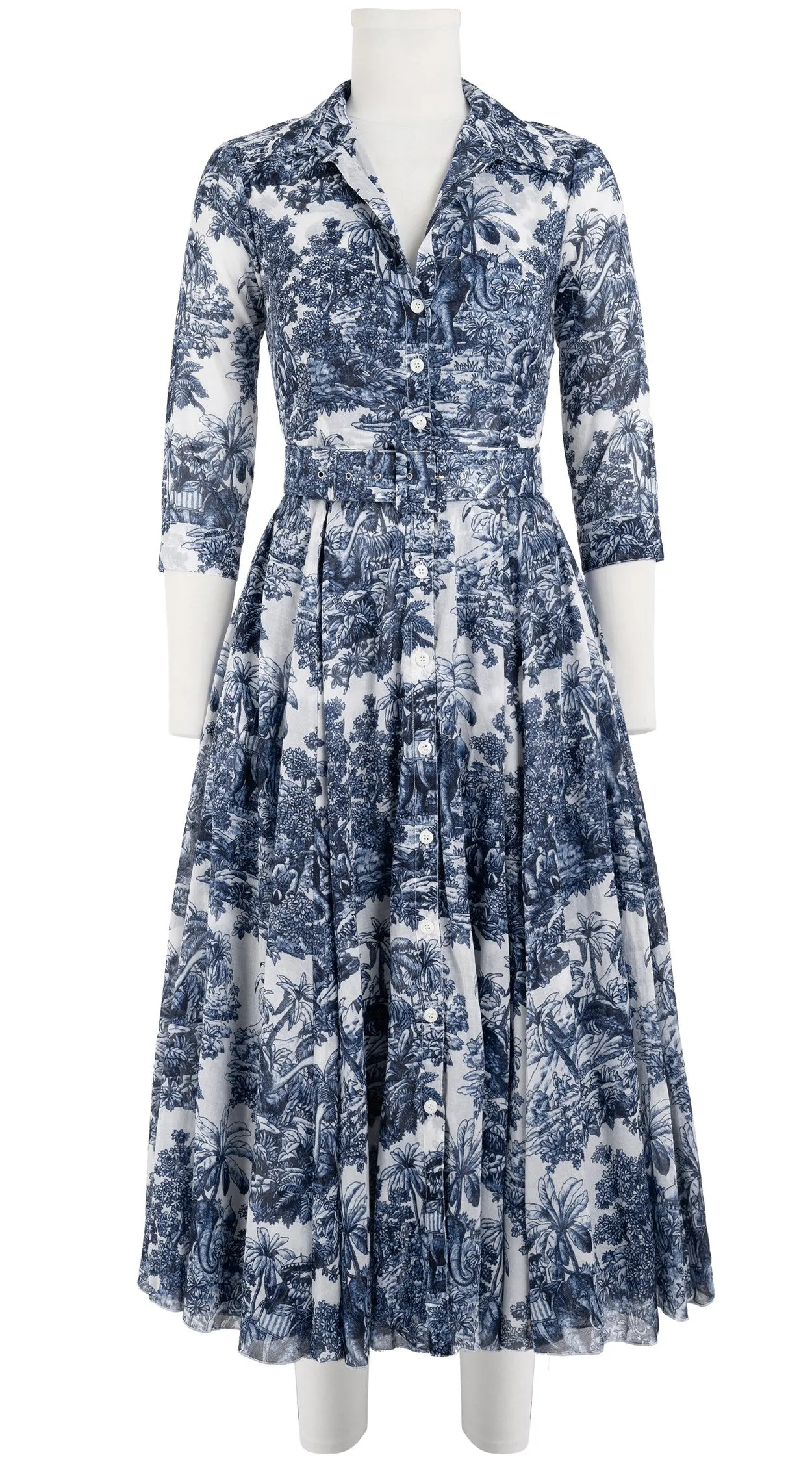 Aster Dress Shirt Collar 3/4 Sleeve Midi Length Cotton Musola (Arabian Night Toile White)