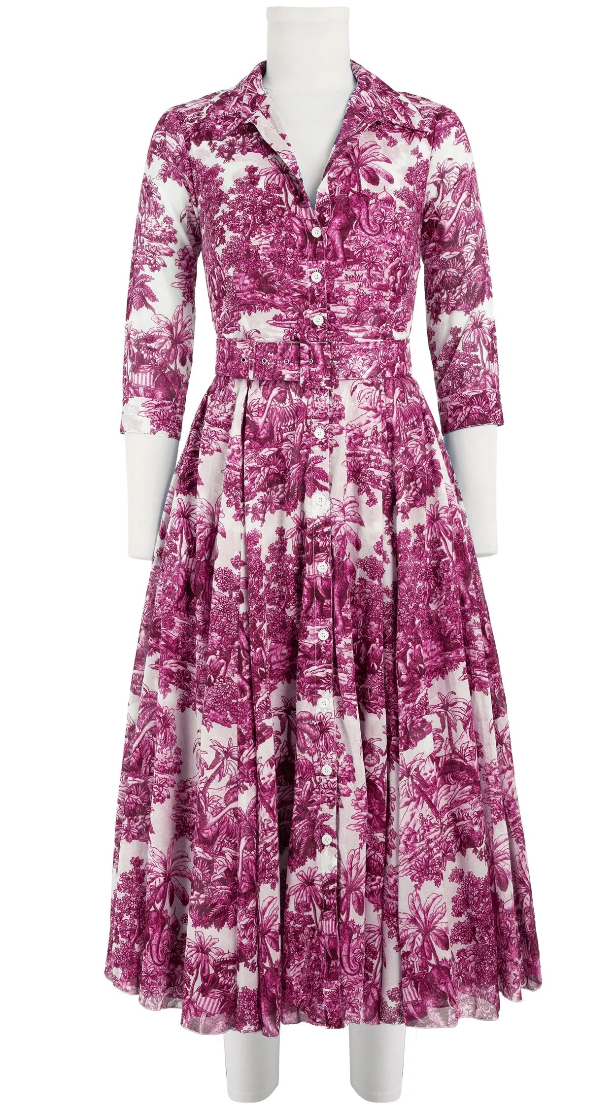 Aster Dress Shirt Collar 3/4 Sleeve Midi Length Cotton Musola (Arabian Night Toile White)