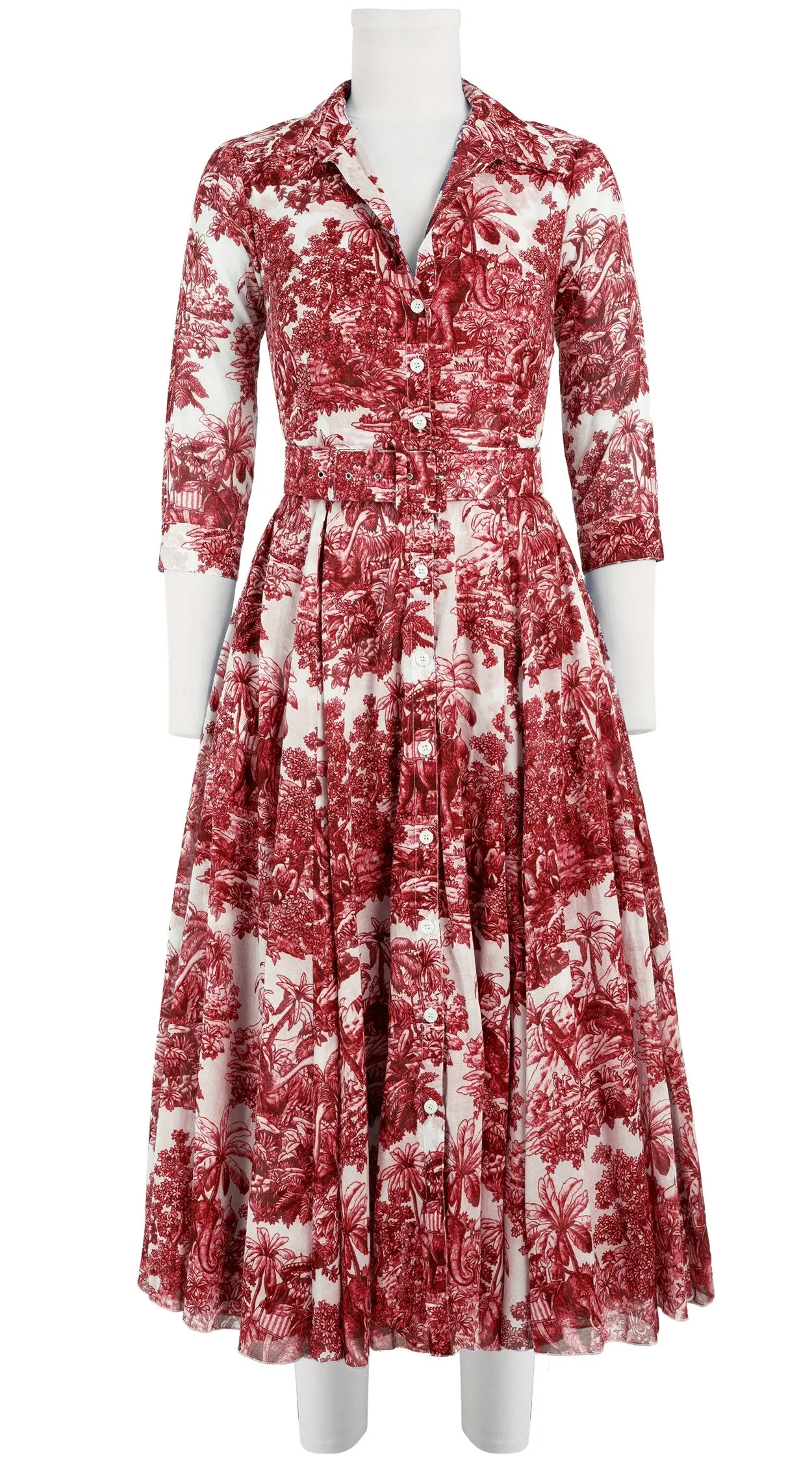 Aster Dress Shirt Collar 3/4 Sleeve Midi Length Cotton Musola (Arabian Night Toile White)