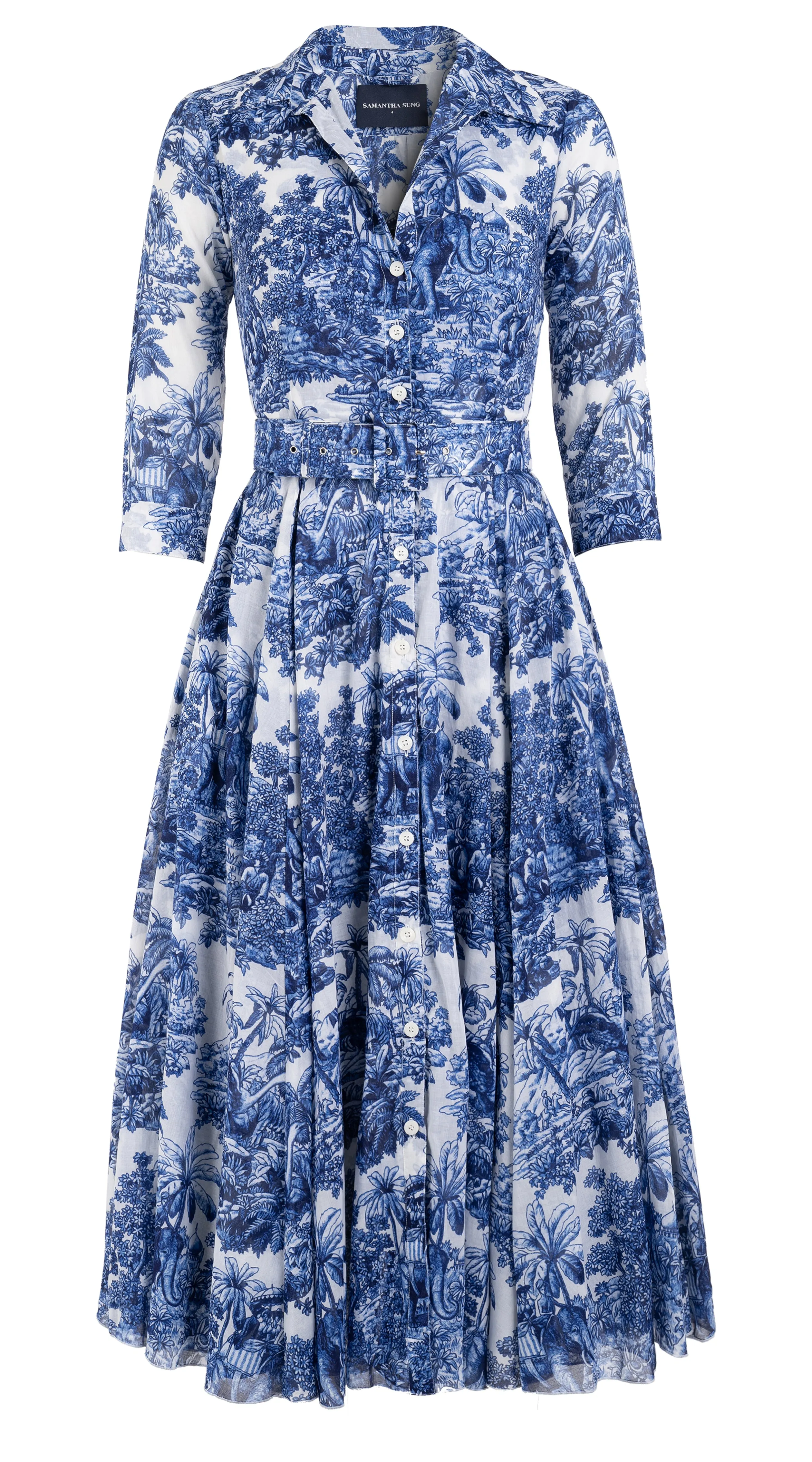 Aster Dress Shirt Collar 3/4 Sleeve Midi Length Cotton Musola (Arabian Night Toile White)