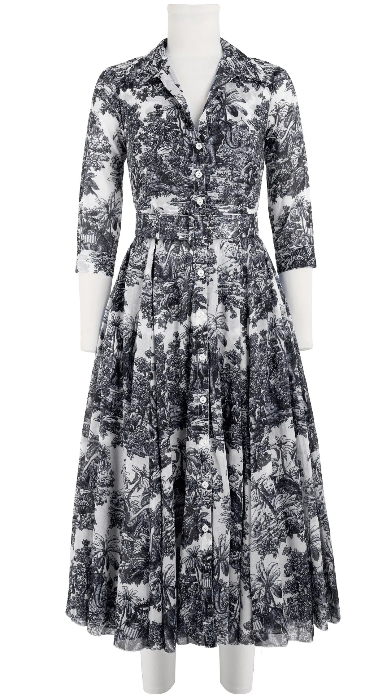 Aster Dress Shirt Collar 3/4 Sleeve Midi Length Cotton Musola (Arabian Night Toile White)