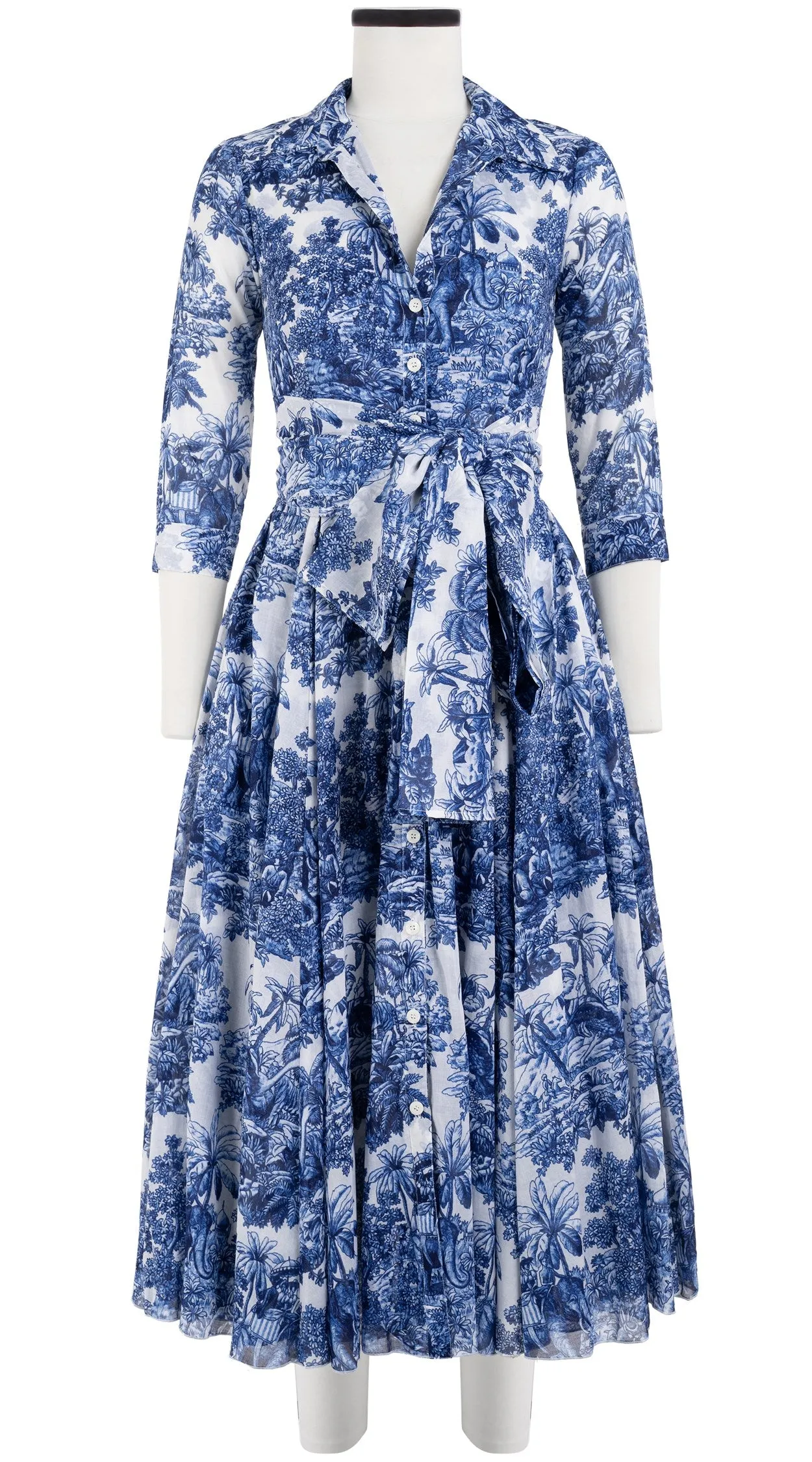 Aster Dress Shirt Collar 3/4 Sleeve Midi Length Cotton Musola (Arabian Night Toile White)