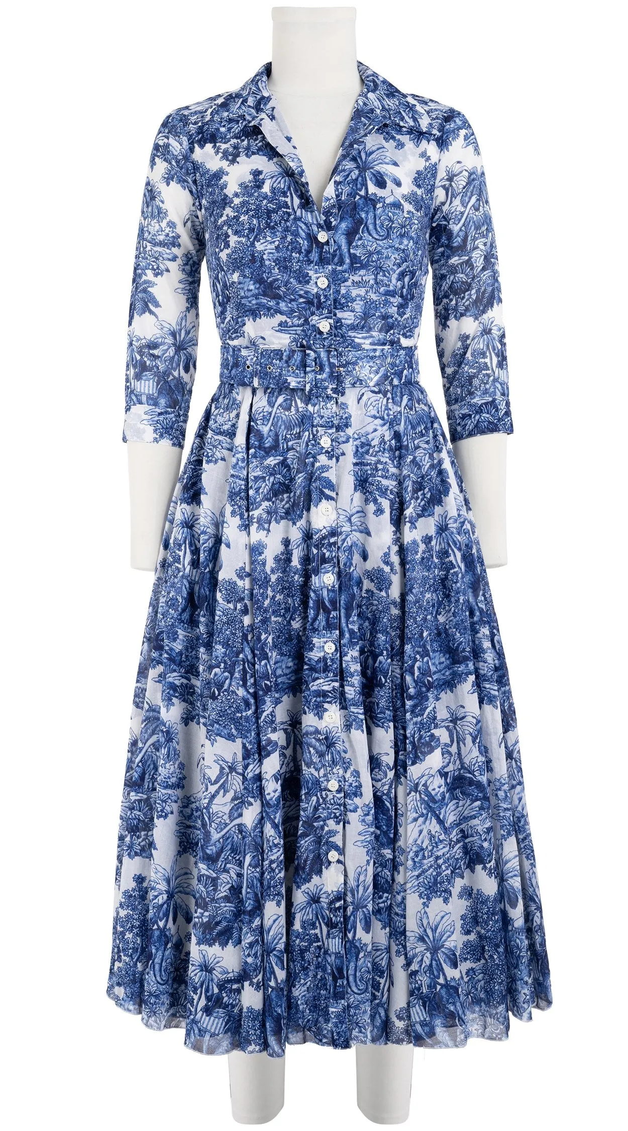 Aster Dress Shirt Collar 3/4 Sleeve Midi Length Cotton Musola (Arabian Night Toile White)