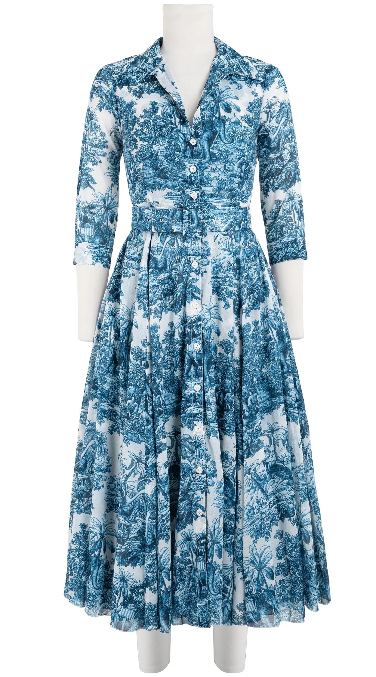 Aster Dress Shirt Collar 3/4 Sleeve Midi Length Cotton Musola (Arabian Night Toile White)