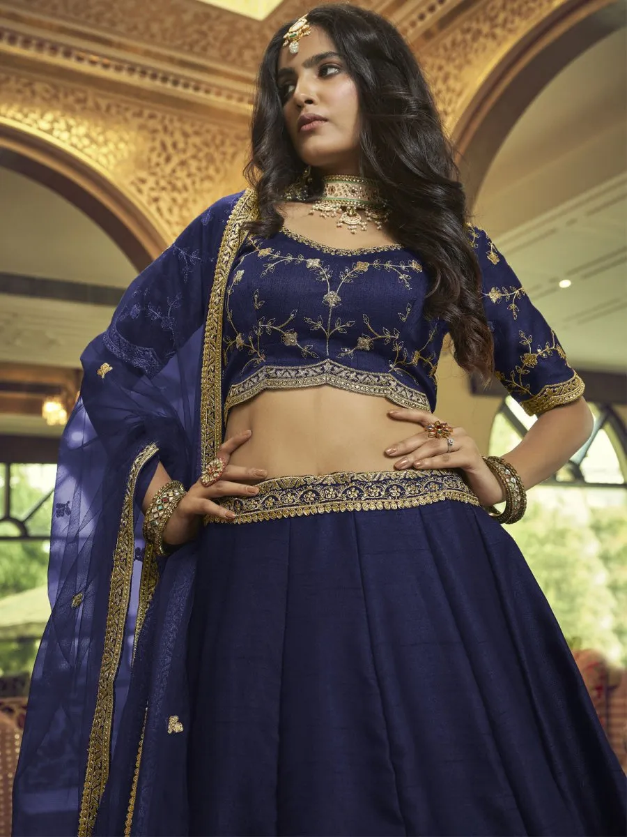 Blue Silk Embroidered Lehenga Choli