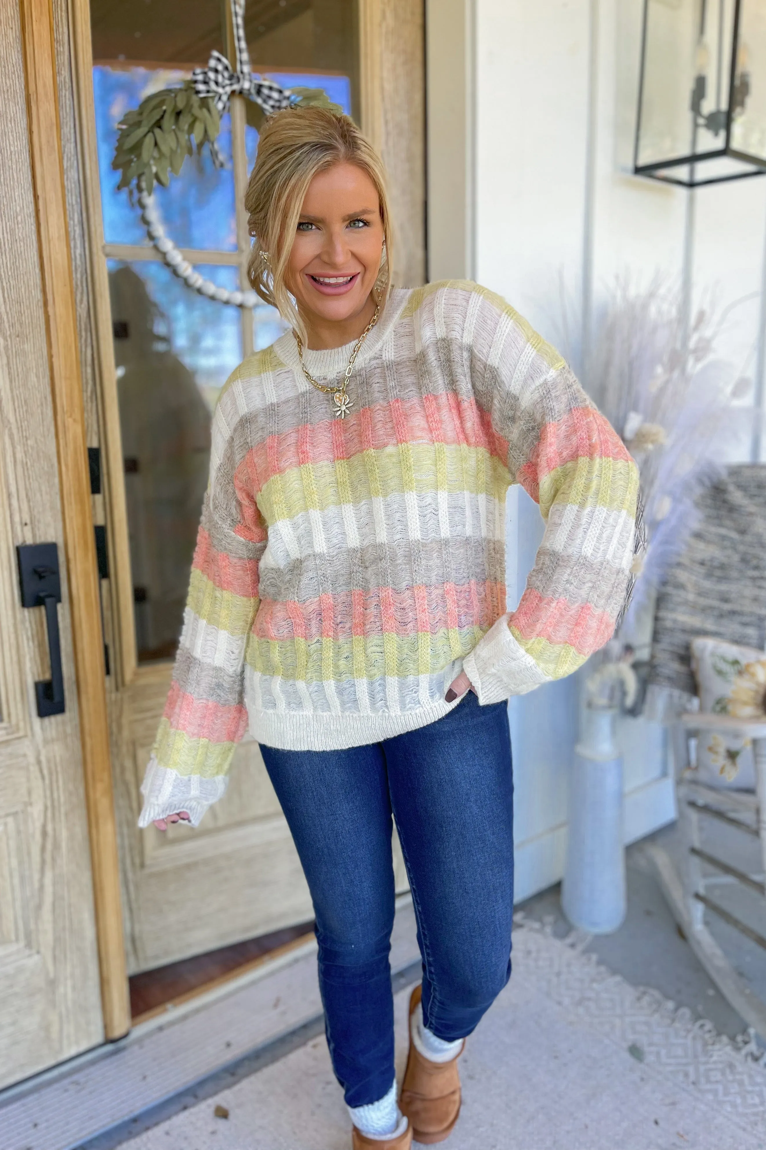 Brian Multi Color Stripe Oversized Long Sleeve Sweater
