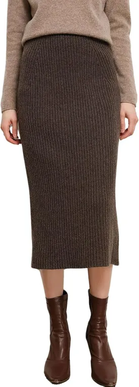 chouyatou Women's Fall Elastic High Waist Midi Rib Knit Skirt Office Work Bodycon Sweater Pencil Skirt