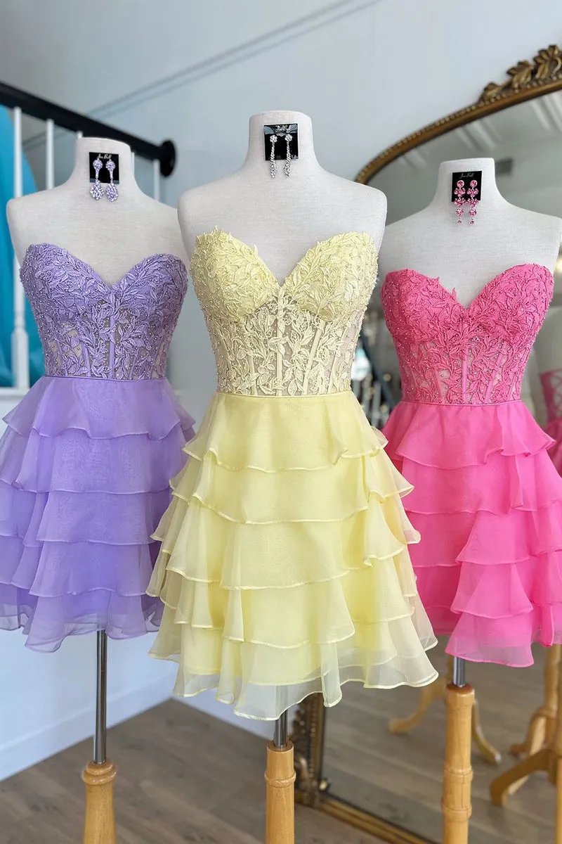 Cute A Line Sweetheart Hot Pink Chiffon Short Homecoming Dresses VK073124