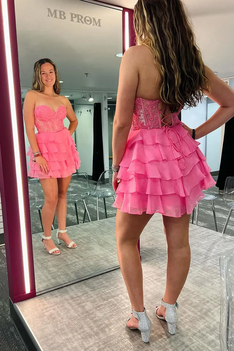 Cute A Line Sweetheart Hot Pink Chiffon Short Homecoming Dresses VK073124