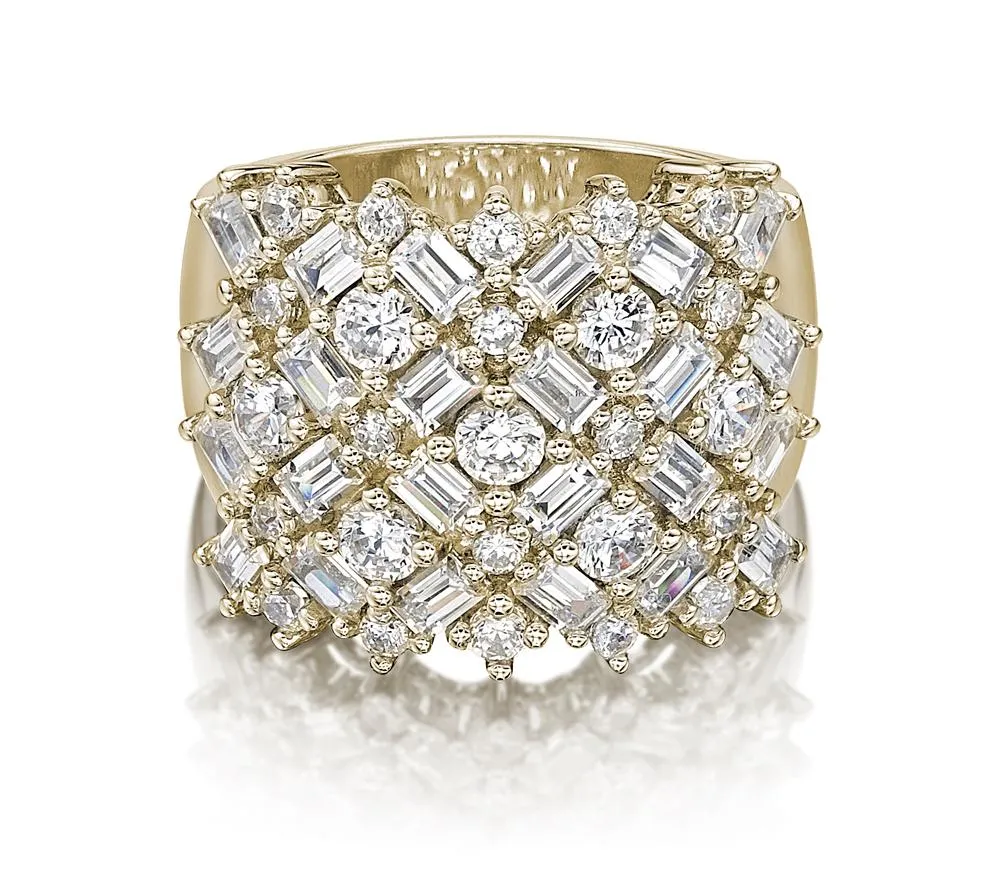 Dress ring with 3.59 carats* of diamond simulants in 10 carat yellow gold