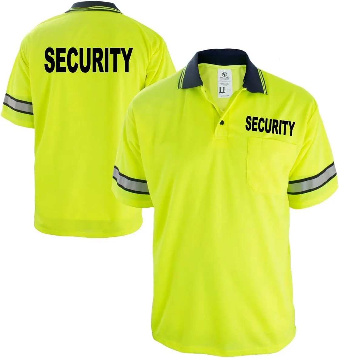First Class Men's High Visibility Regular Fit Security and Plain Polo Shirt with Reflective Stripes Yellow/Lime ANSI
