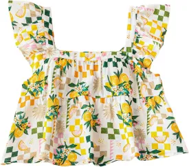 Floerns Women's Printed Square Neck Crop Tops Cap Sleeve Ruffle Hem Summer Blouse