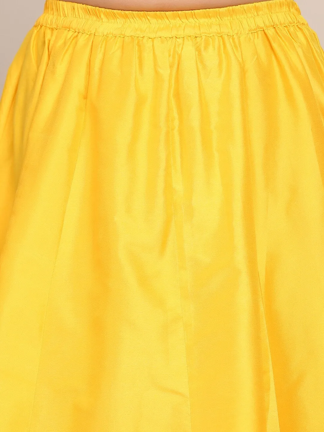 Girls Pink & Yellow Embroidered Ready To Wear Lehenga & Blouse With Dupatta
