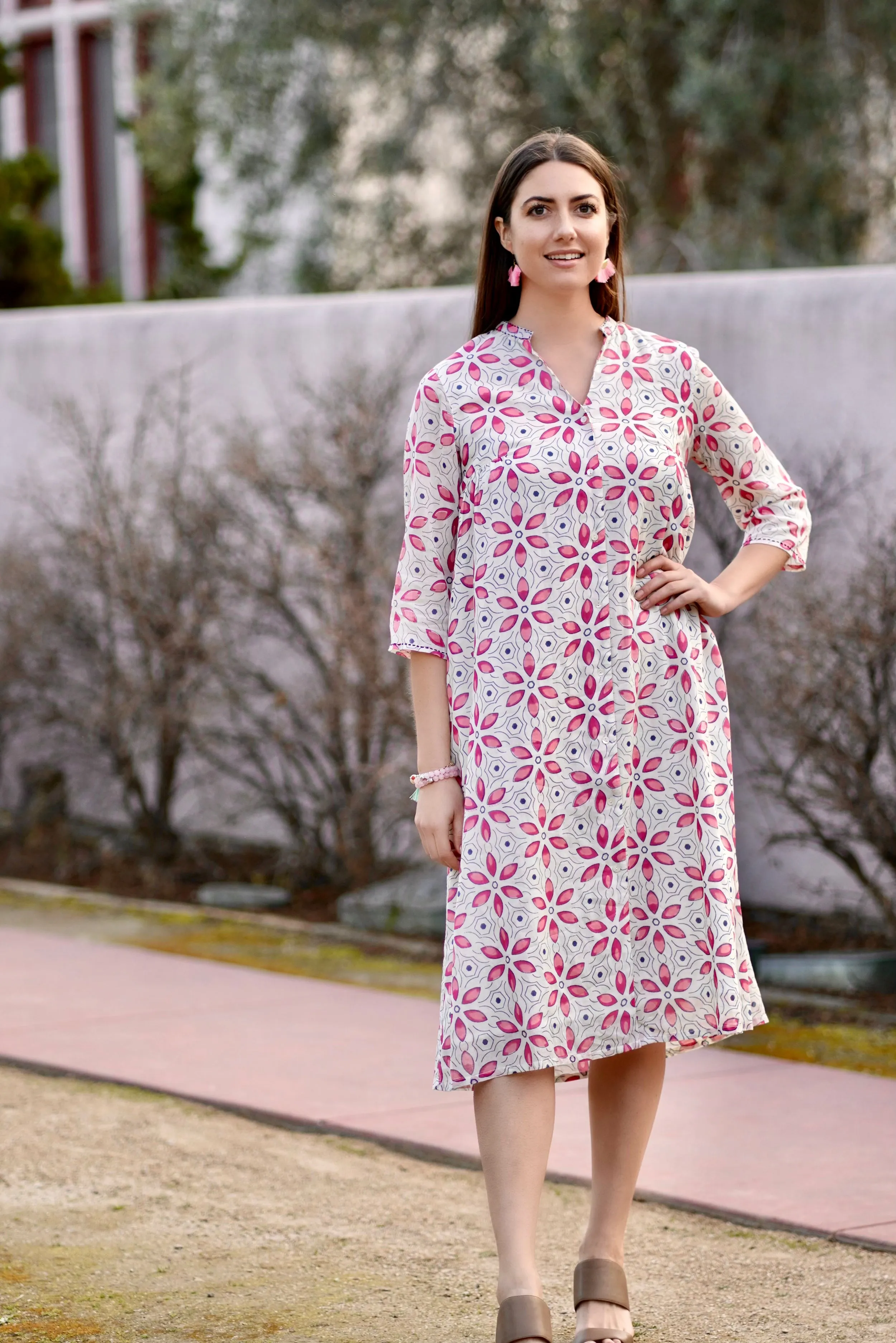 Heather Cotton Dress Pink Blue