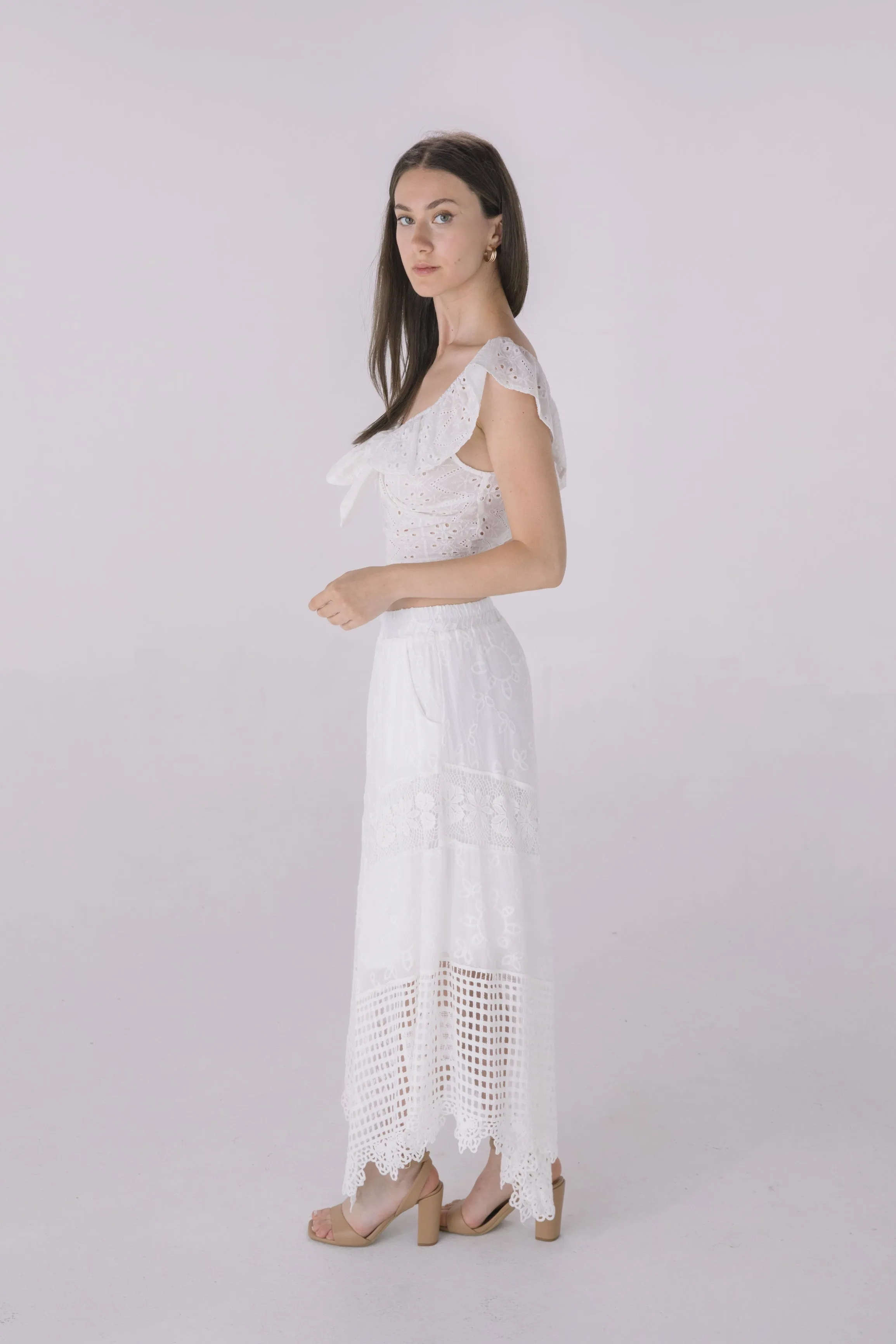 Ivory Crochet Hem Asymmetrical Skirt