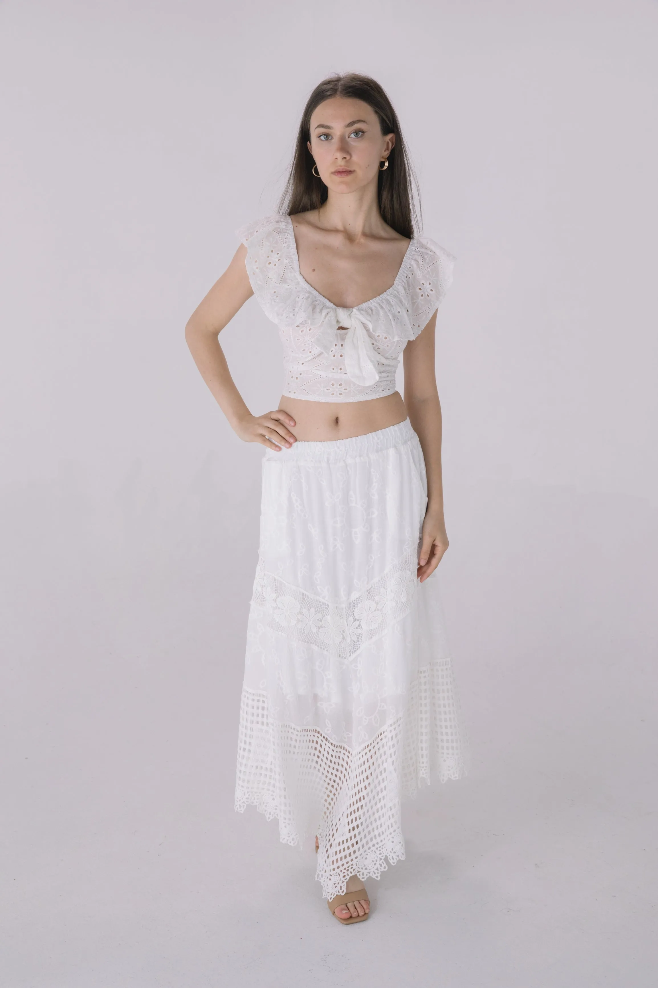 Ivory Crochet Hem Asymmetrical Skirt