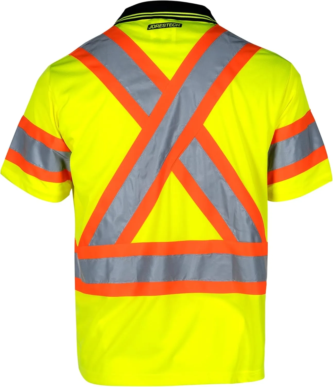JORESTECH Polo Shirt Short Sleeve with Reflective Tape anf High Vis Yellow Contrast Strips and X on The Back