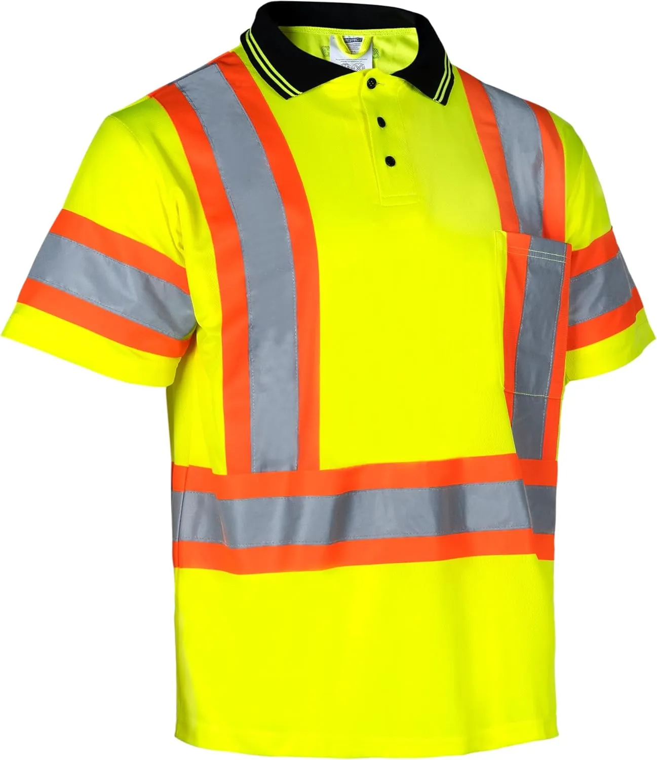 JORESTECH Polo Shirt Short Sleeve with Reflective Tape anf High Vis Yellow Contrast Strips and X on The Back