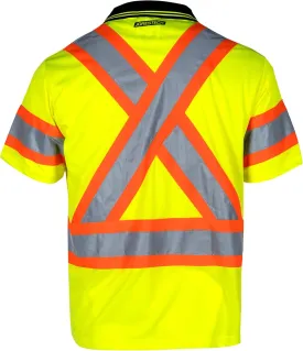 JORESTECH Polo Shirt Short Sleeve with Reflective Tape anf High Vis Yellow Contrast Strips and X on The Back