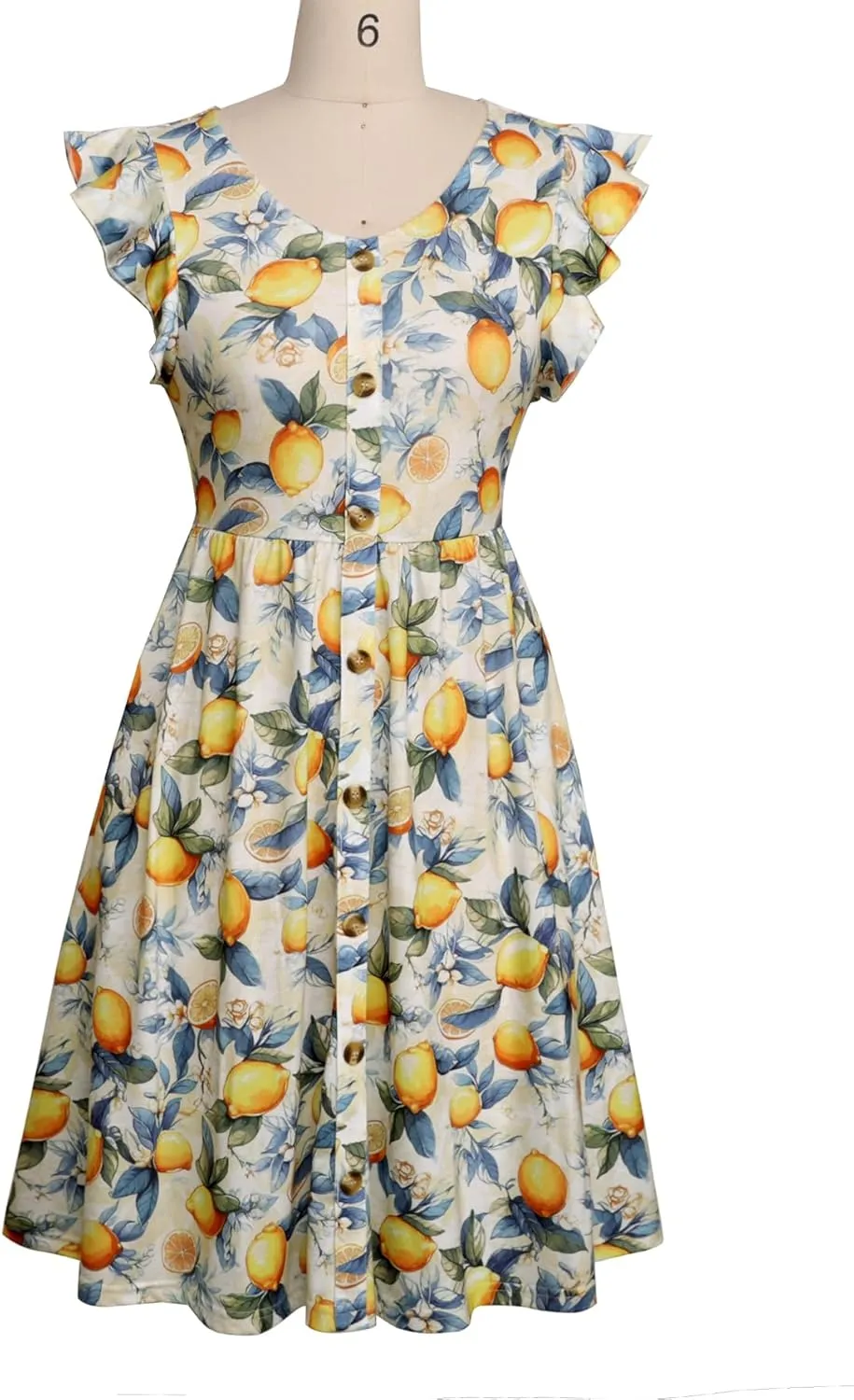 Lamilus Women's Casual Summer Dresses 2025 Ruffle Sleeves V-Neck Button Down Midi Swing Party Dress