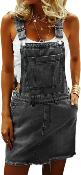 lisenraIn Denim Overall Dress for Women Casual Adjustable Strap Bib Dress Summer Independence Day Dress with Pockets