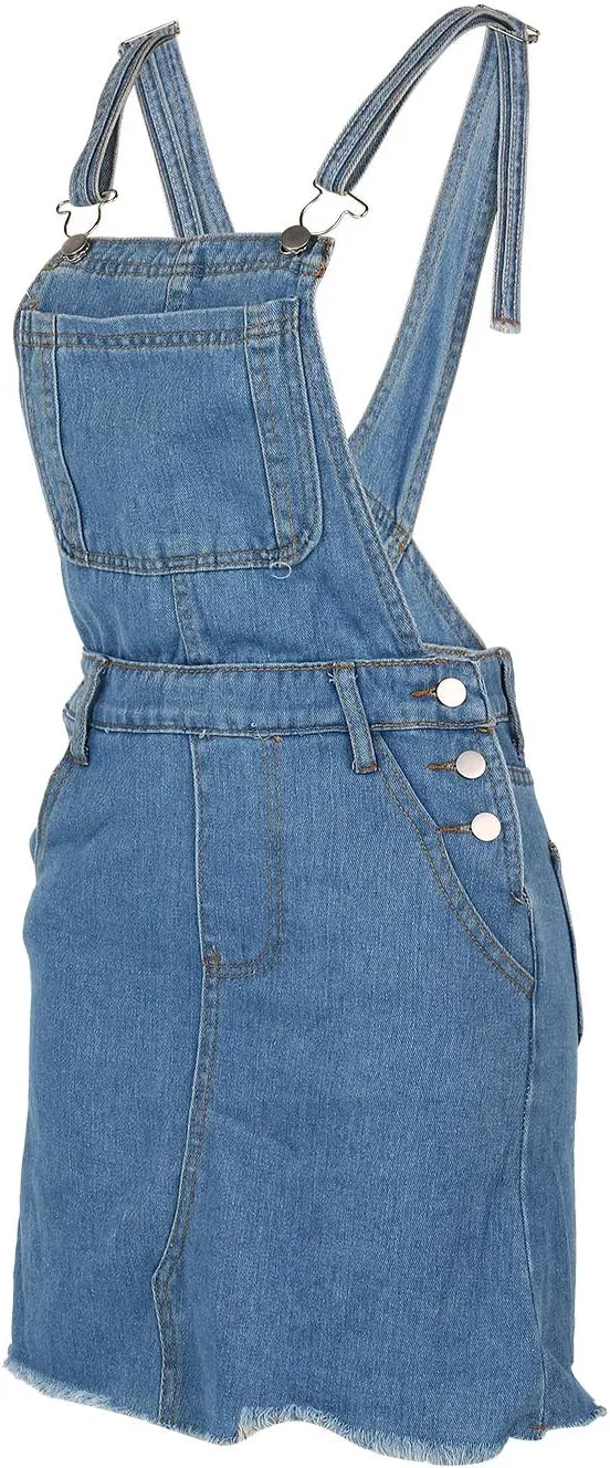lisenraIn Denim Overall Dress for Women Casual Adjustable Strap Bib Dress Summer Independence Day Dress with Pockets