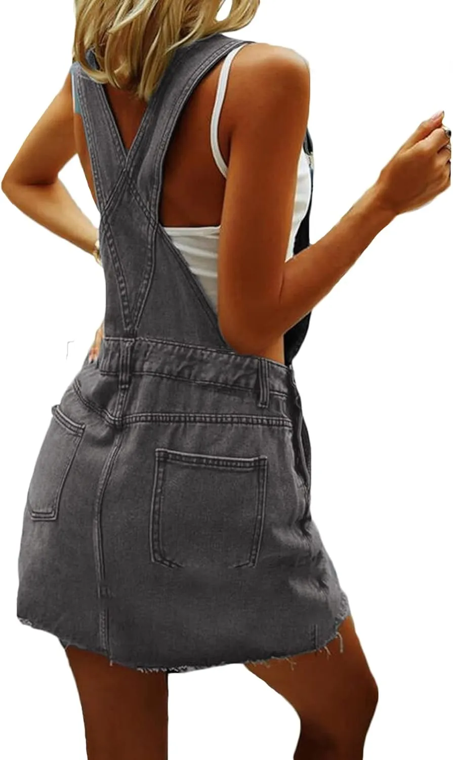 lisenraIn Denim Overall Dress for Women Casual Adjustable Strap Bib Dress Summer Independence Day Dress with Pockets