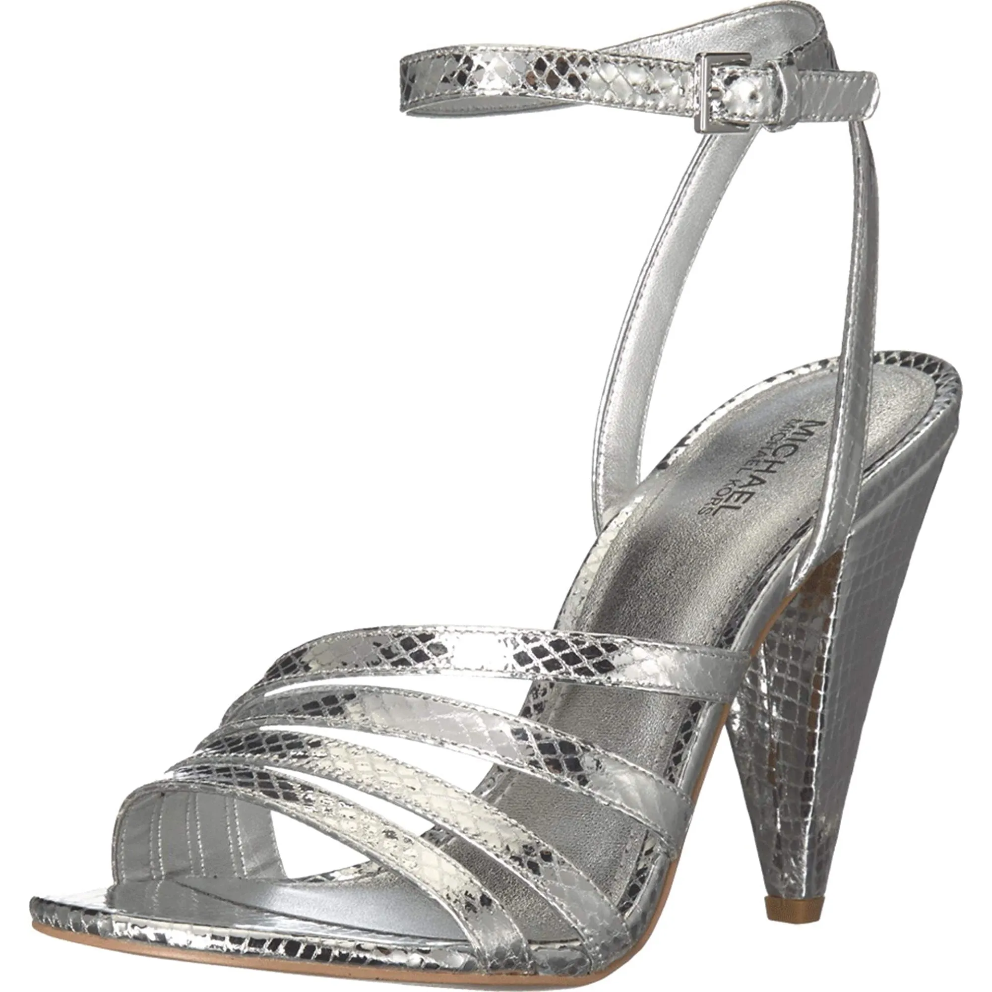 MICHAEL KORS - KIMMY SILVER SNAKE PRINT LEATHER SANDALS **FREE SHIPPING**