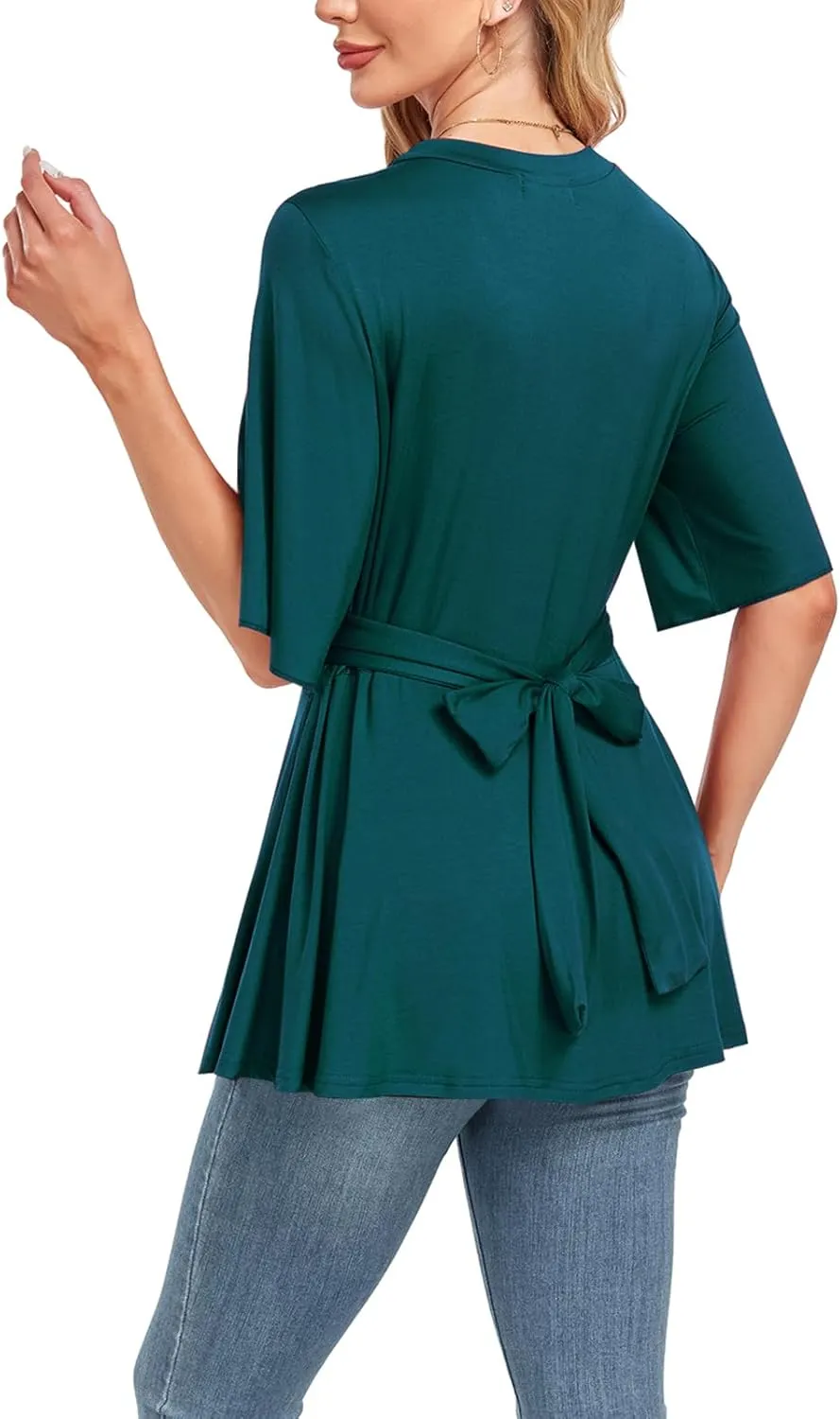MINTLIMIT Womens Peplum Tops 2025 V Neck Ruffle Short Sleeve Tie Back Elegant Blouse Dressy Casual Work Shirts