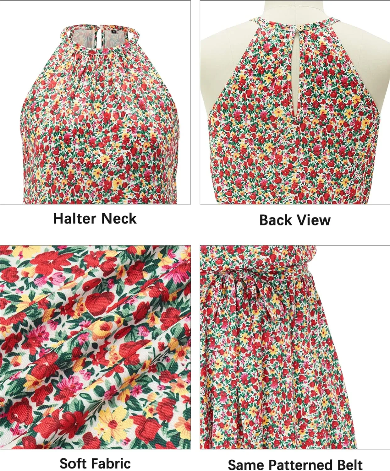 Newshows Womens 2025 Summer Dresses Halter Casual Beach Vacation Wedding Guest Belted Sundresses with Pockets