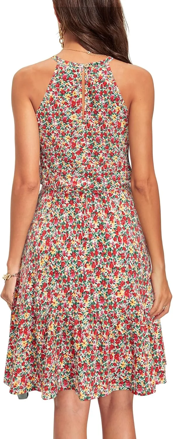 Newshows Womens 2025 Summer Dresses Halter Casual Beach Vacation Wedding Guest Belted Sundresses with Pockets