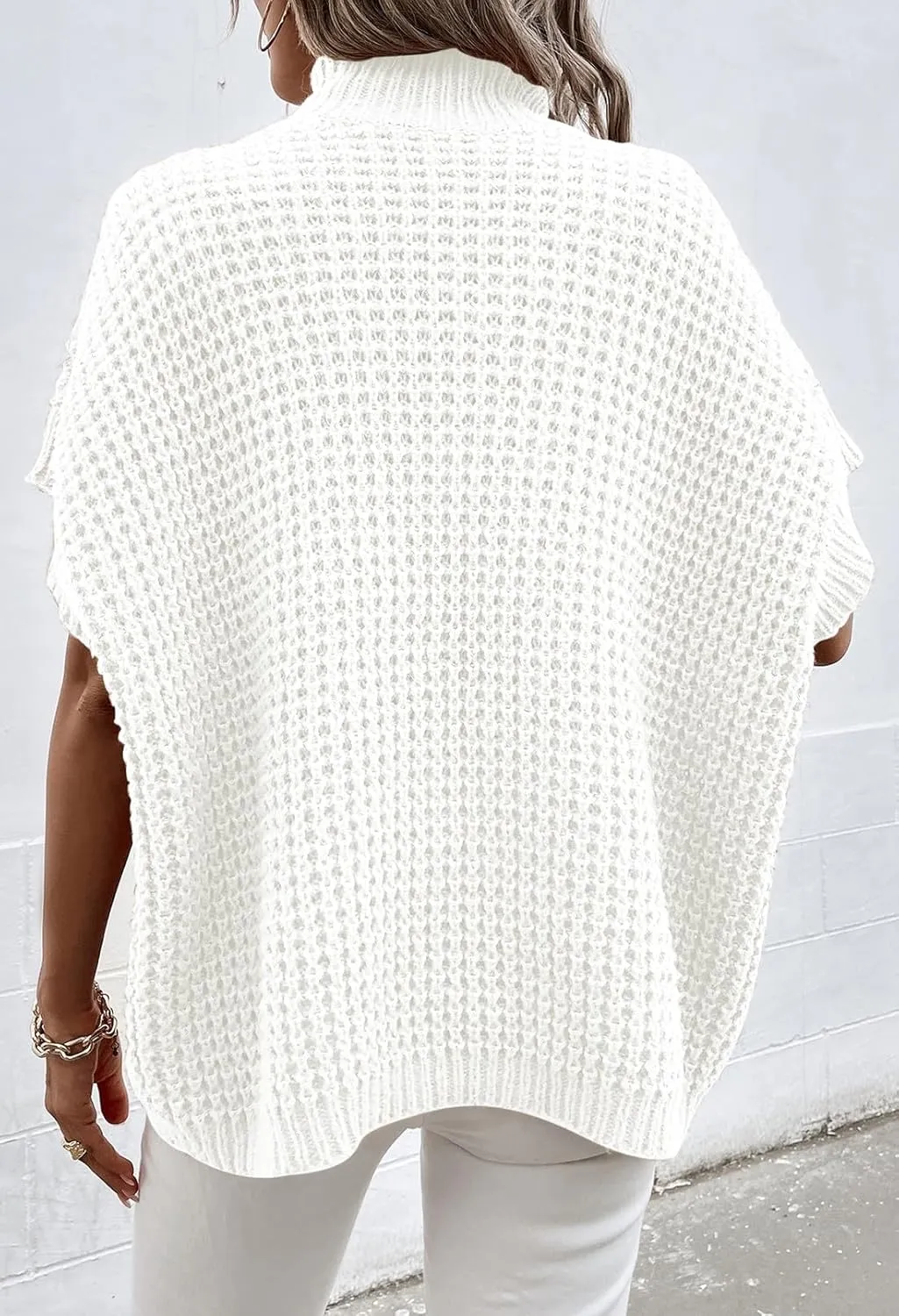 Pink Queen Women's Mock Neck Batwing Short Sleeve Loose Oversized Knit Pullover Sweater Jumper Tops