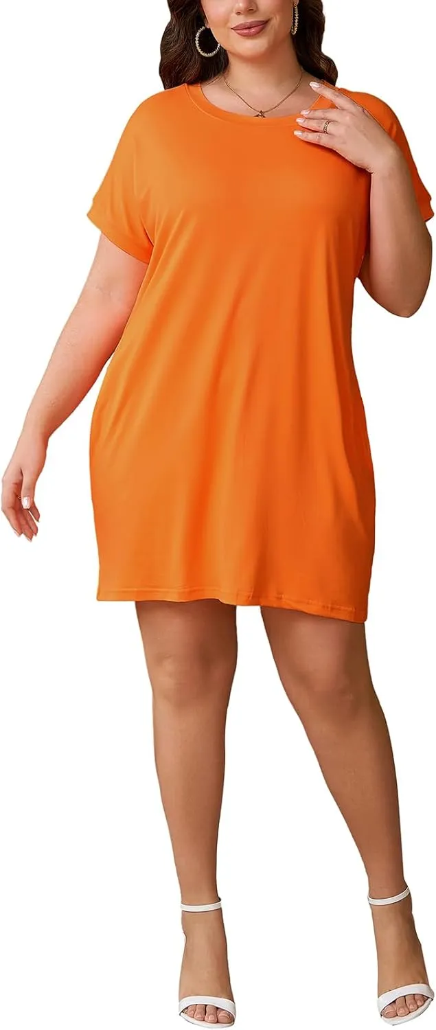 PINSV Women's Casual Summer T Shirt Dresses Short Sleeve Tunic Dress with Pockets
