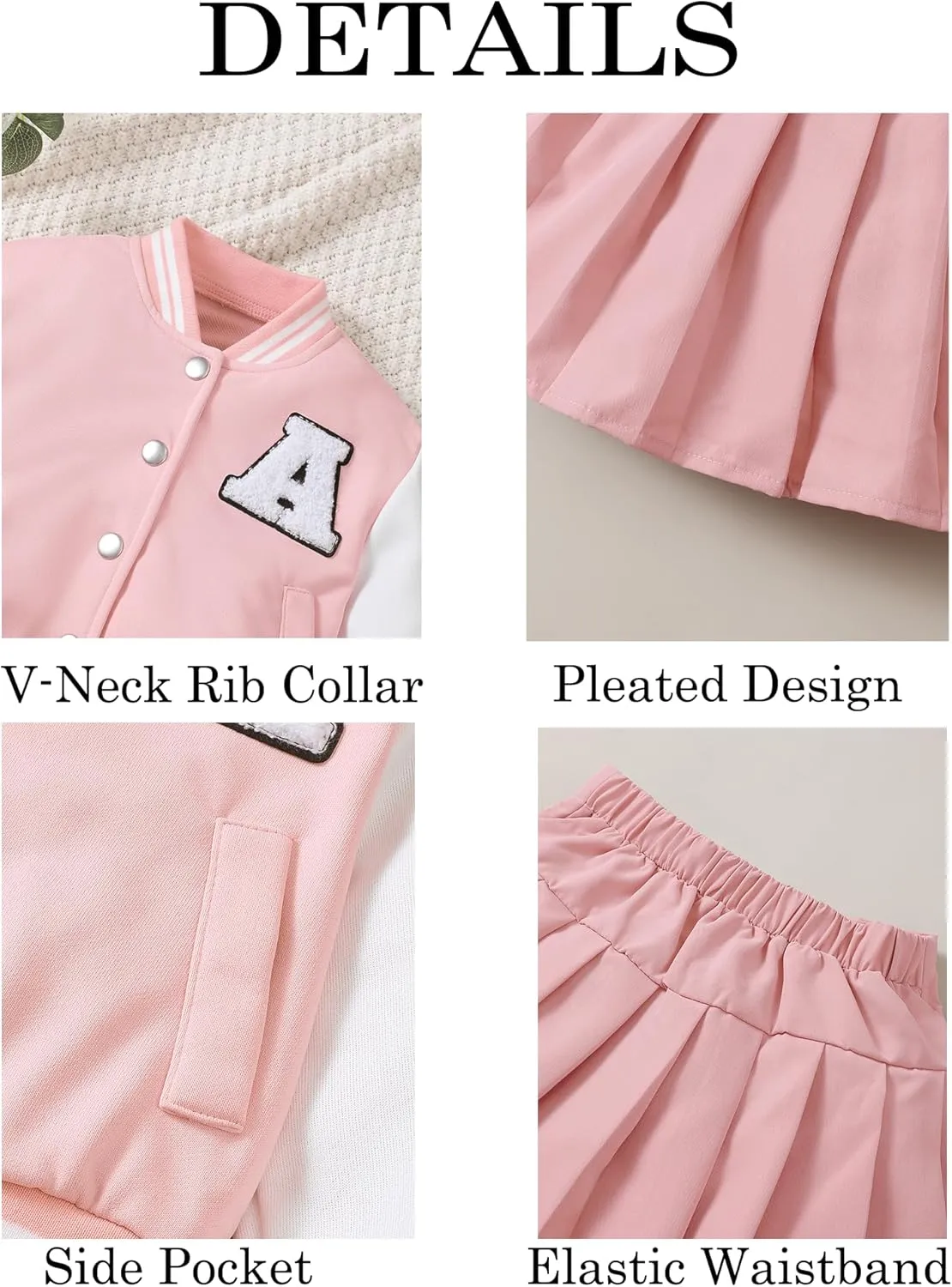 Preppy Clothes for Girls Baseball Jacket Skirt Set Button Front Patched Sweatshirt Pleated Skirts 2 Piece Outfits