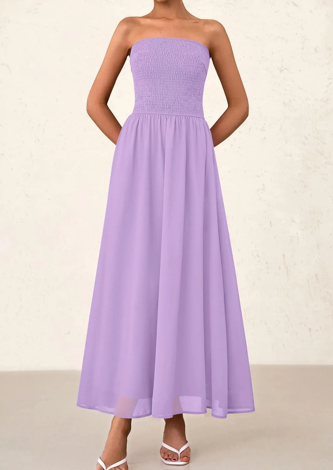 PRETTYGARDEN Women's Strapless Wedding Guest Dresses 2025 Summer Trendy Elegant Smocked Tube Top Maxi Long Flowy Sundress