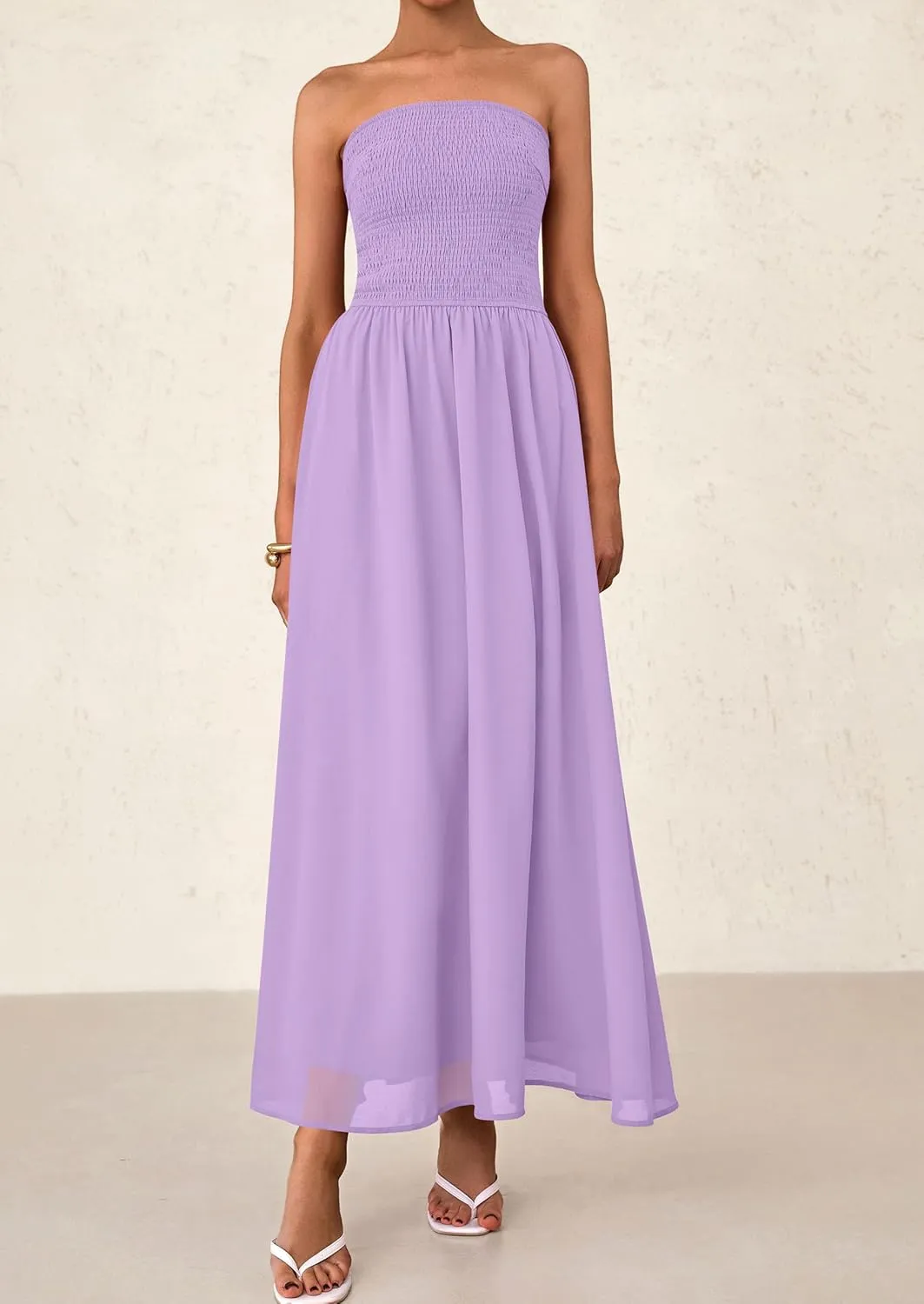 PRETTYGARDEN Women's Strapless Wedding Guest Dresses 2025 Summer Trendy Elegant Smocked Tube Top Maxi Long Flowy Sundress