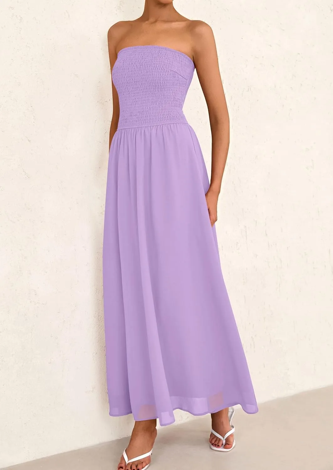 PRETTYGARDEN Women's Strapless Wedding Guest Dresses 2025 Summer Trendy Elegant Smocked Tube Top Maxi Long Flowy Sundress