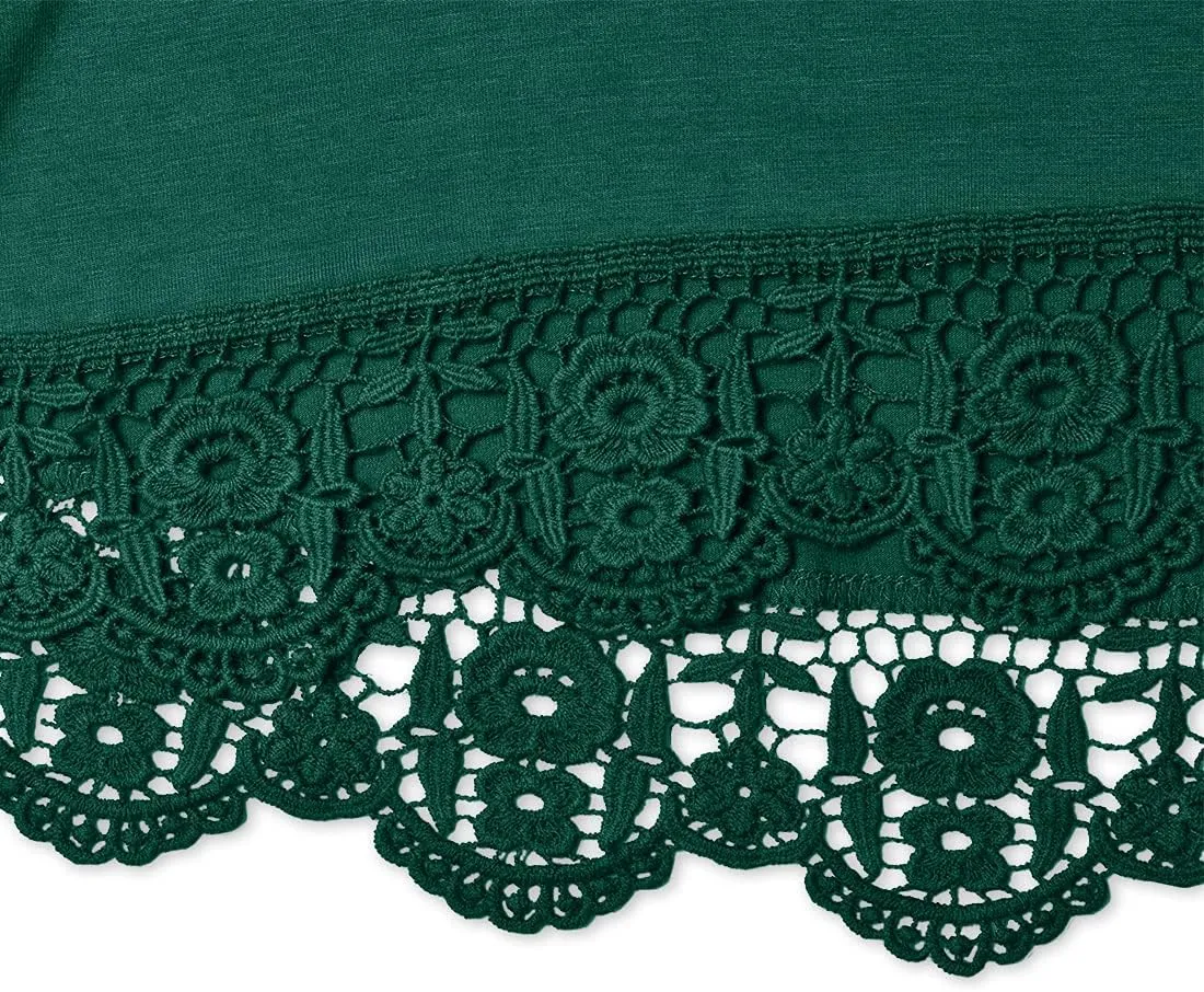 QIXING Women Tops Lace Trim O Neck A Line Tunic Blouse