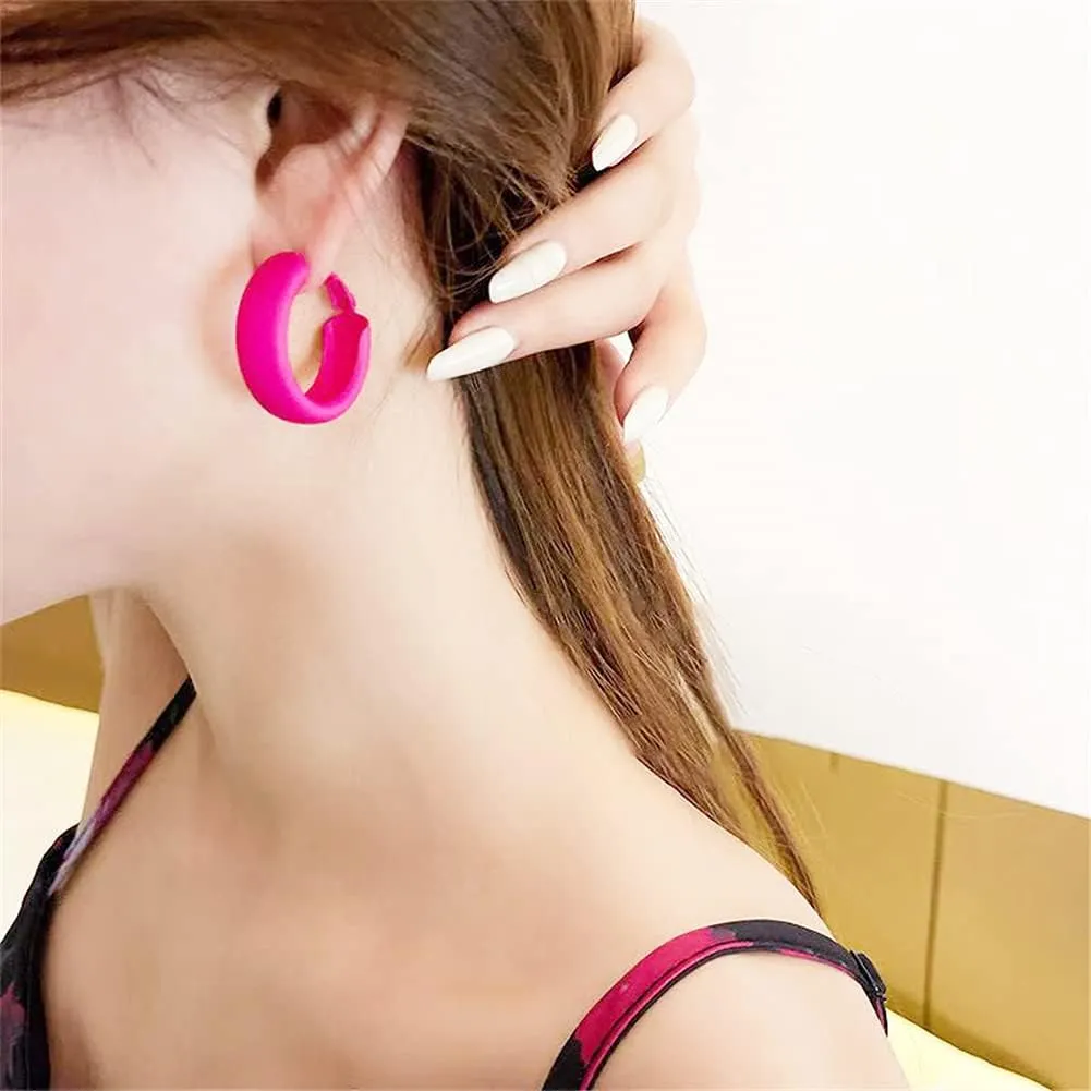 Retro Fashion Exaggerated Geometric Large Round Pink Hoop Earrings Candy Color Earrings for Woman Party Jewelry